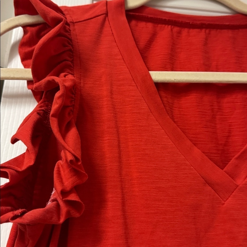 Women's Red Ruffle Sleeve Top - Picture 2 of 3